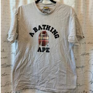 A Bathing Ape BAPE Plaid Ape Head Graphic T-Shirt Off-White Cream Men's Size L